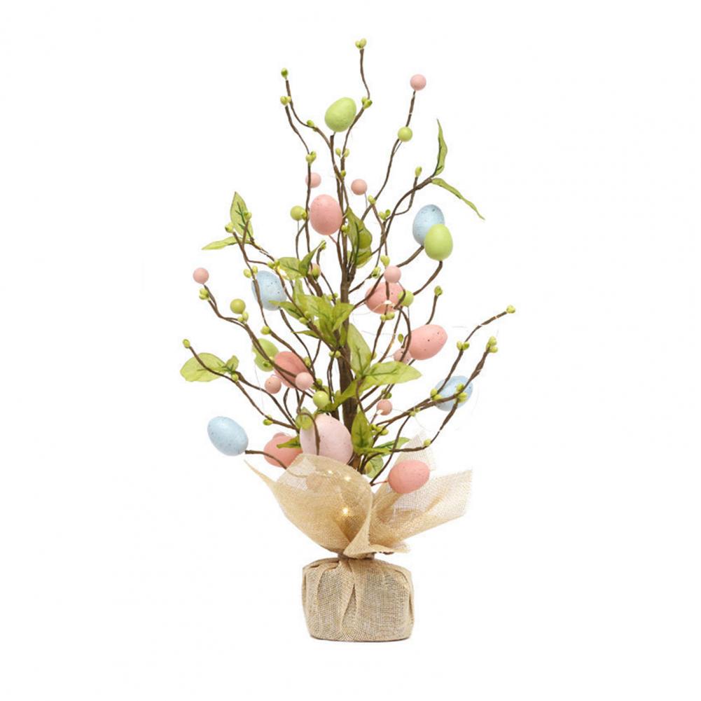 Pre-lit Easter Egg Tree With Burlap Base Battery Powered Easter Birch Tree LED Light Tabletop Centerpiece For Home Party Decor