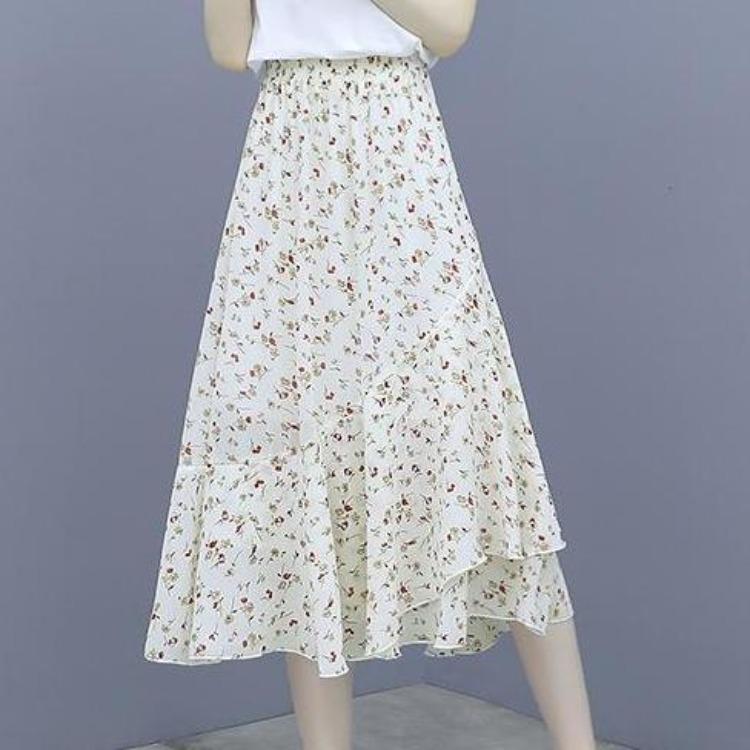 Женская шифоновая юбка Super Fairy French Style Small Fresh Daisy Floral Gentle Polka Ton юбка средней длины