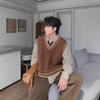 Men's Autumn/Winter College Style V-Neck Twisted Knit Vest, Casual Korean Loose Fit Top