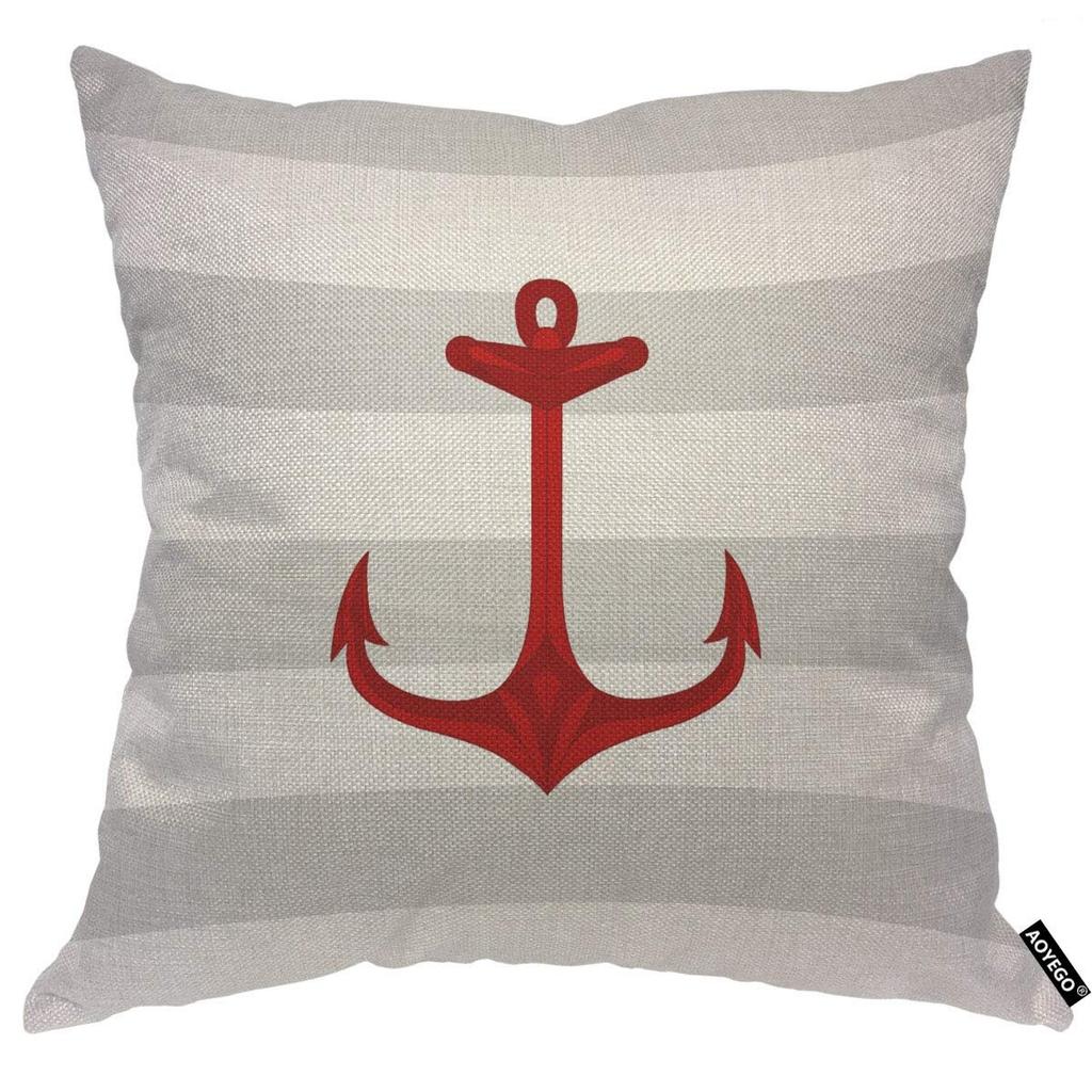1pc Red Anchor Throw Pillow Cover Nautical Marine Boat Equipment Sail Ocean Ship