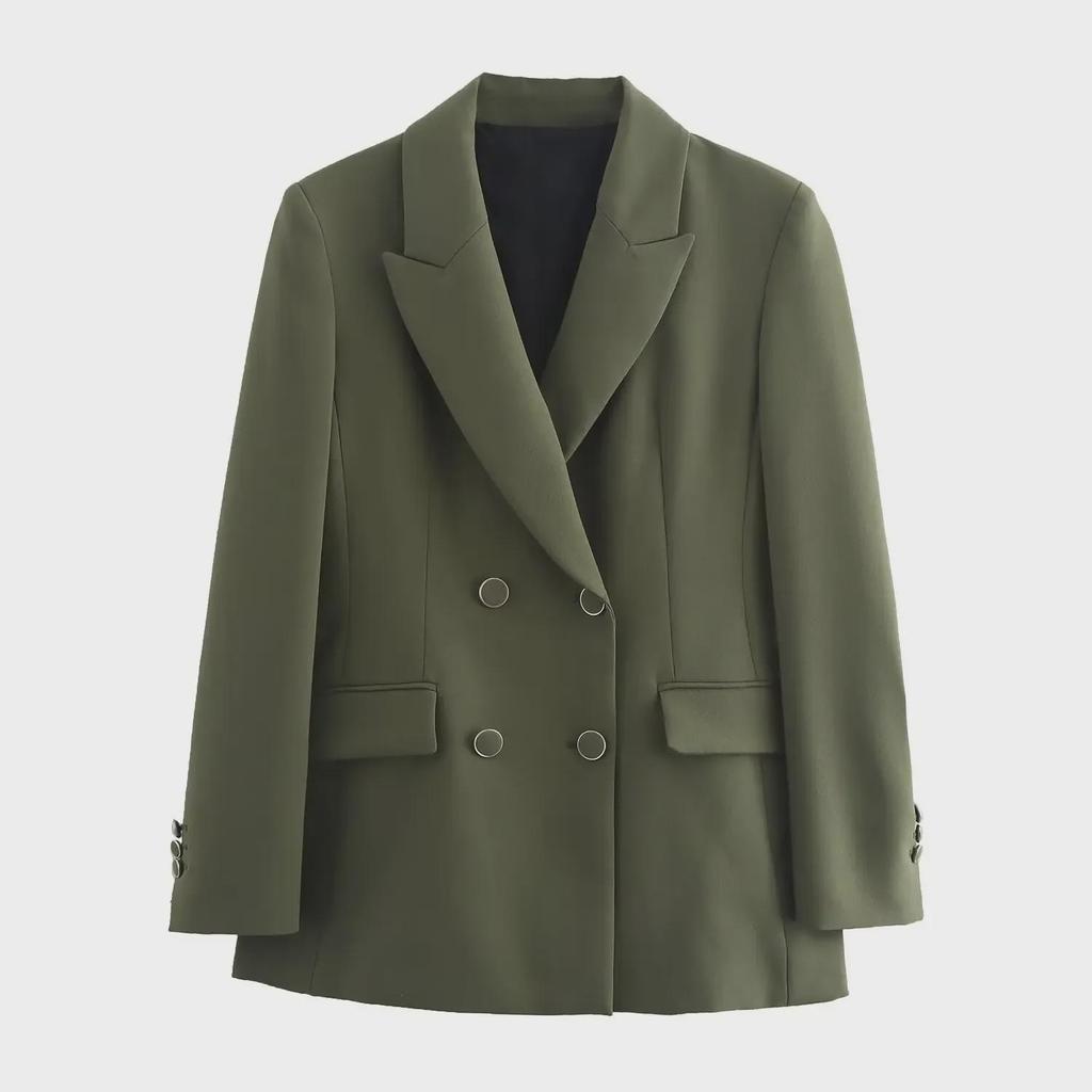 Женский двубортный костюм с подплечниками, комплект из пиджака и брюк
