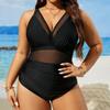 Plus Size Swimsuit Women's Sexy One Piece Bathing Suits V-Neck Tummy Control Mesh Swimwear