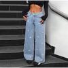 Light Blue Straight Leg Bow Jeans Women's High Waist Spring New Loose Drapey Wide Leg Denim Pants Casual Cotton Stretch