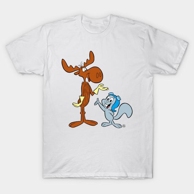 Asian Size Men Black Print T-shirt Rocky And Bullwinkle In Color (No Text) No-Cut Heat Transfer Print Cotton Tshirt