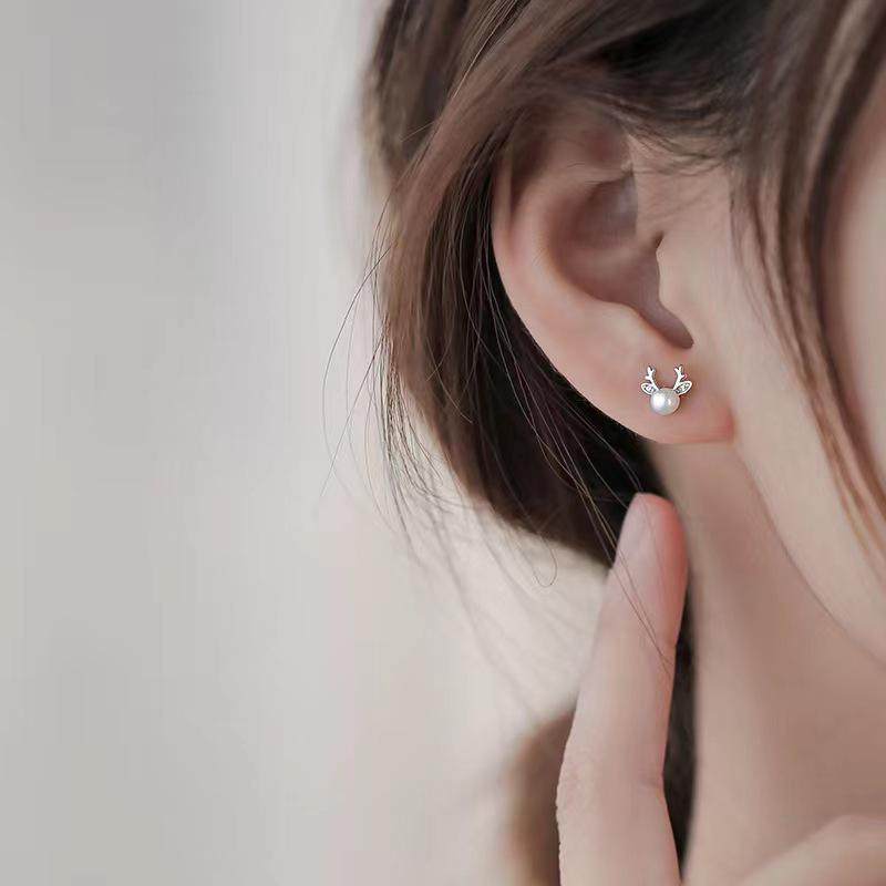 Серьги-гвоздики Beixi из стерлингового серебра S925 в форме рогов с кристаллами и жемчугом – Свежие, Милые и Очаровательные Украшения для Женщин