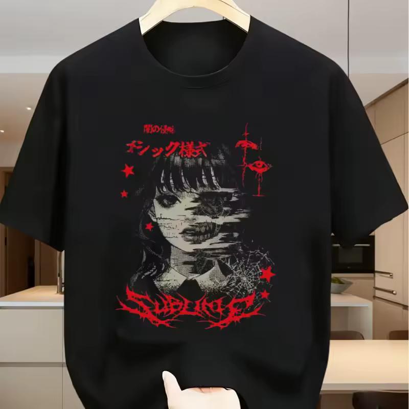 Dark Japanese Style Collapsed Girl Print Men's Short Sleeved T-shirt Men's T-shirt Summer New Unisex Casual Fashion T-shirt