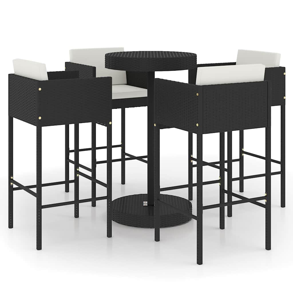 Vidaxl 5-Cz. Zestaw Mebli Barowych Z Poduszkami, Rattan Pe, Czarny