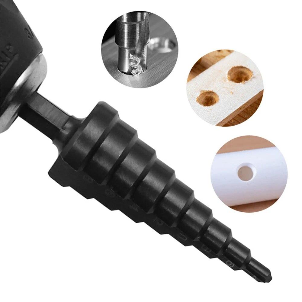 3 шт шестигранный хвостовик прямой канавки черное ступенчатое сверло 4-12/4-20/4-32 мм развертывающее ступенчатое сверло пагода электрический инструмент сверлильный набор