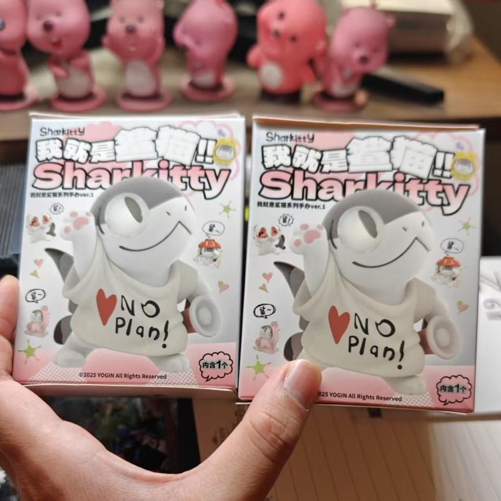 Новая оригинальная фигурка Sharkitty Серия Ver.1 с флоковым покрытием Кавайное животное Коробка-сюрприз Декор для стола Украшение Подарок на день рождения