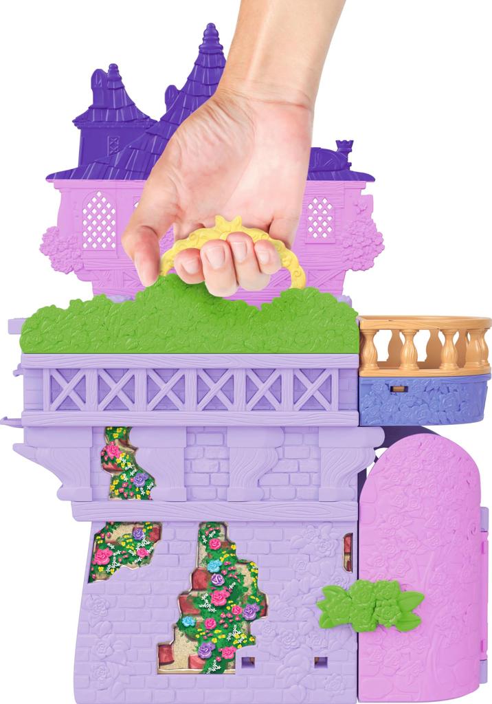 Mattel Disney Princess Rapunzel and the Tower (Stacking Castle Series Mini Doll) Dress-up Doll House Pretend Play Playset with 1 Mini Doll for Ages 3