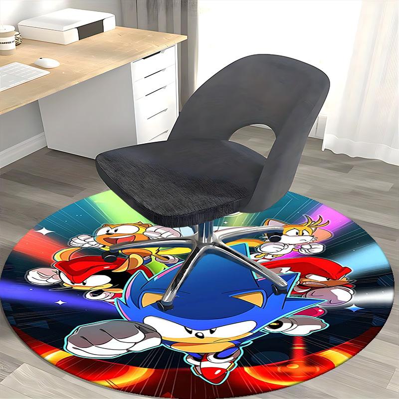 1pc Sonic the Hedgehog Anime Cartoon Design Round Carpet Office Chair Mat, NonSlip Rug for Home Decor, Living Room, Bedroom, Game Room