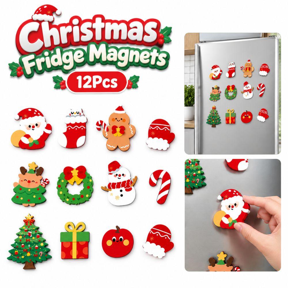 12Pcs Christmas Tree Magnetic Stickers Santa Claus Refrigerator Magnets Holiday Gifts