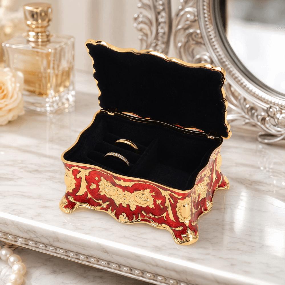 Metal Enamel Jewelry Box Rectangular Jewelry Organizer Trinket Box Gemstone Storage Tray