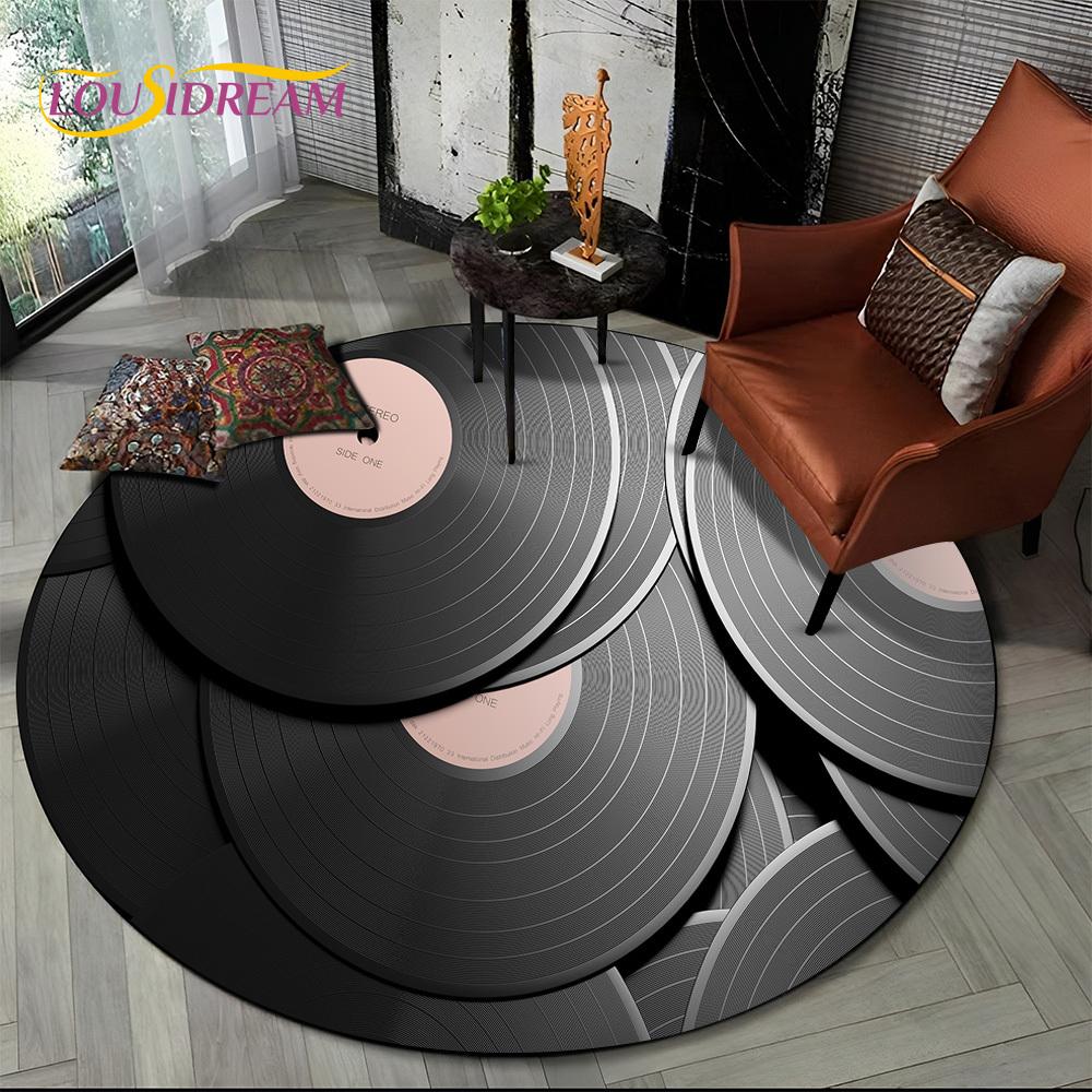 3D Виниловая пластинка Музыка DJ Экранная Лента HD Круглый Ковер, Ковер для Гостиной Спальни Дивана Игровой Комнаты, Нескользящий Коврик для Пола