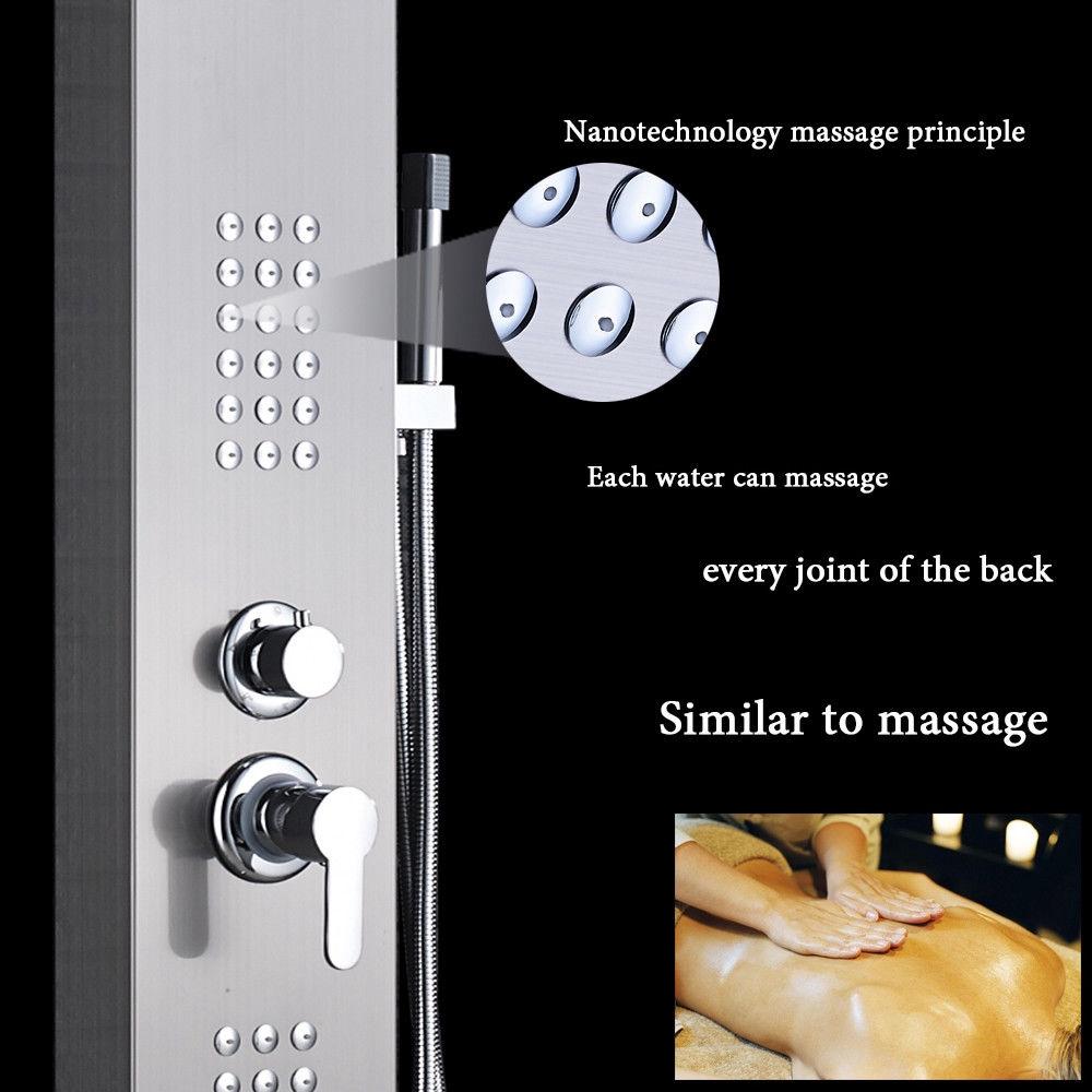 Матовый никель Душевая ручная лейка Панель Башня Дождь Водопад Массажная система Гидромассажная ванна Смеситель и Излив для ванны Башня Душевая колонна