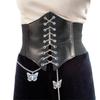 Female Korean Dress PU Leather High Waist Cummerbunds Waist Belt Female Waistband Butterfly Chain