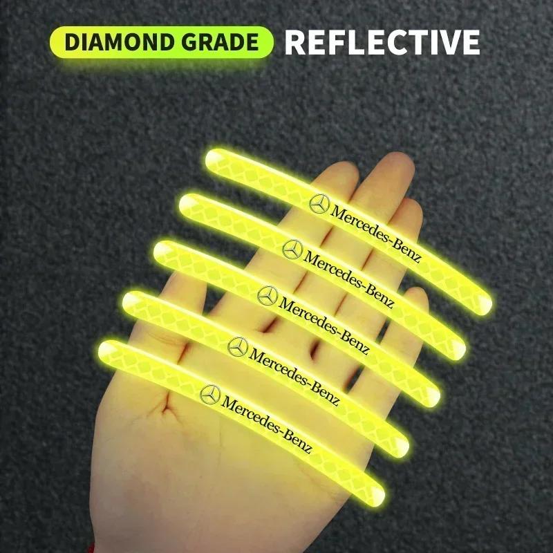 Car Wheel Fluorescent Sticker Hub Sticker Reflective Warning for Mercedes Benz B/C/E/S Class A Class C200L GLC GLK New CLA GLA MNOPQ1
