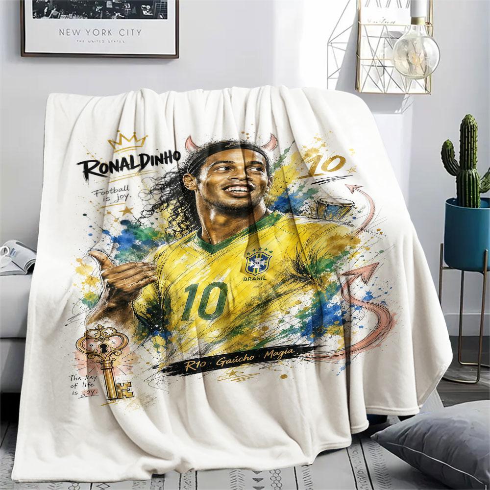 1PC Ronaldinho Patterned Flannel Blanket Suitable For All Seasons for Home Decor Warmth and Comfort Gifts Holiday Present