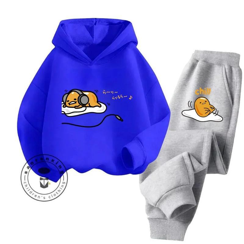 Gudetama Cartoon Супер Милый Чистый Хлопок Мягкая Текстура Толстовка Комплект Подходит Для Детей 3-14 Лет Kawaii Home Travel Одежда