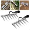 2Pcs Heavy Duty Weeding Hoe Rake Harrow Garden Lawn Leveling Loosen Soil Planting Hand Tool