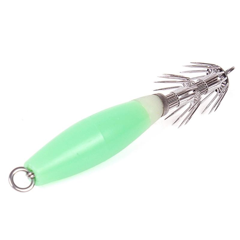 4Pcs Fishing Lures Baits Jig Glowing in Dark with Stainless Needle Saltwater Cuttlefish Sleeve Glowing Squid Jig Hook