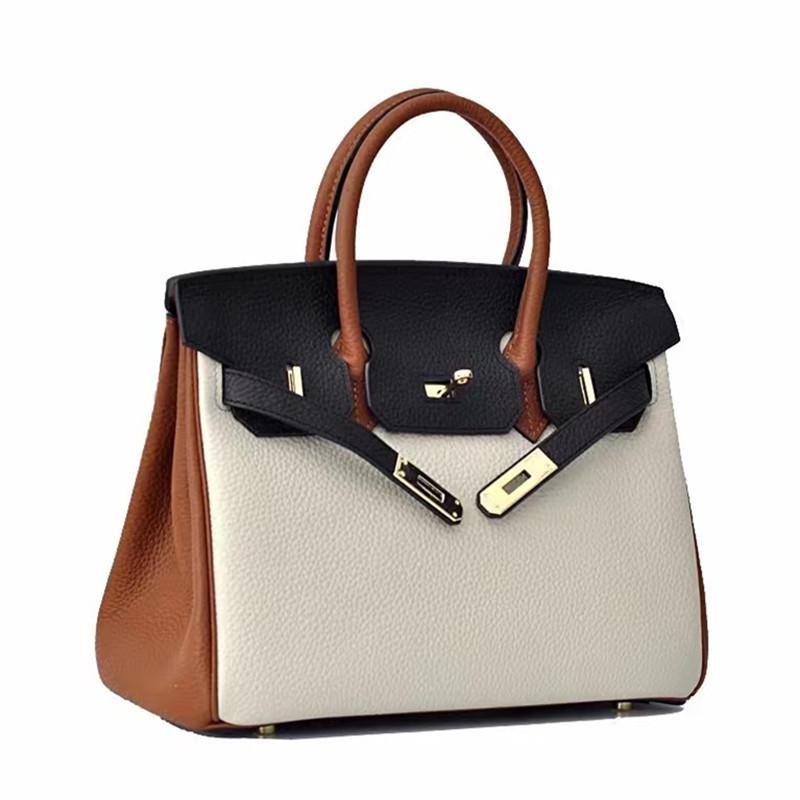 Сумка на плечо из коровьей кожи Colorblock Platinum Lychee Grain 2024 года — повседневная сумка для поездок на работу