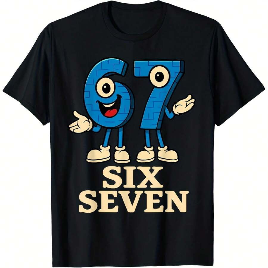 Retro Anthropomorphic 6 7 Cartoon Print T Shirt Y2k Absurd Meme Casual Oversized Short Sleeve Top