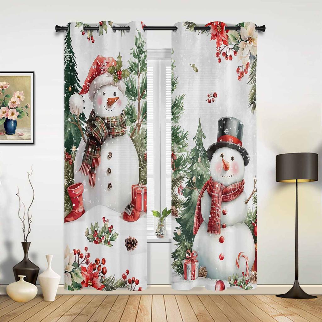 Blue Christmas Tree Christmas Ball Snowflake Print Curtains Bedroom Living Room Drapes Kitchen Window Curtain Home Decoration
