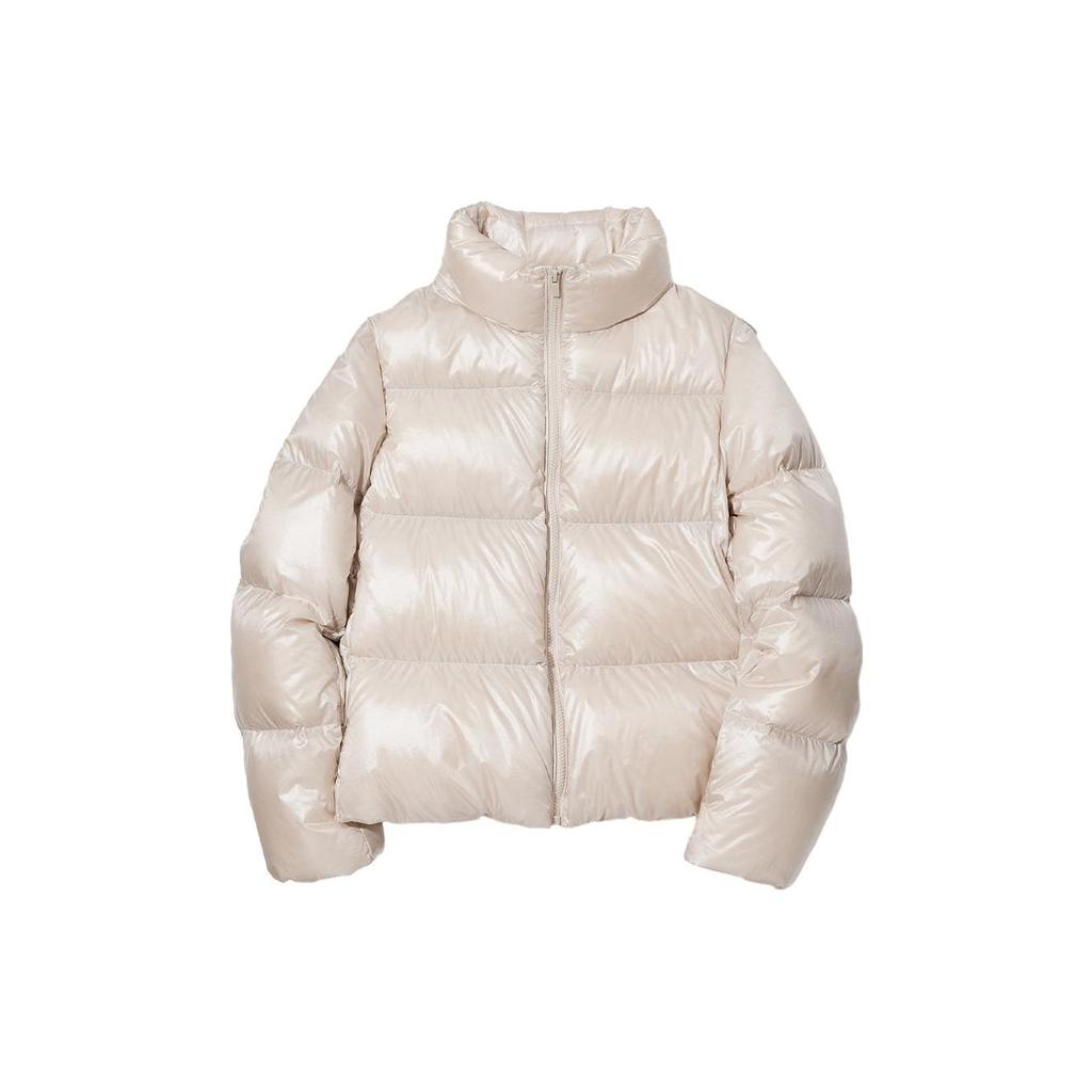 Uniqlo Блестящая стеганая куртка-пуховик с воротником-стойкой на молнии, корейский стиль, женская верхняя одежда, цвет вне белого 450456-01