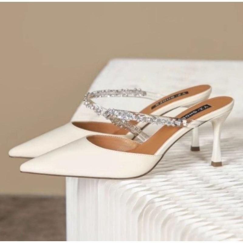 Мода Новый Стиль Женские Стильные Сексуальные Вечерние Удобные Женские Туфли Острый Носок Открытая Пятка Цепочка с Бриллиантами Тонкий Каблук Высокий Каблук Сандалии
