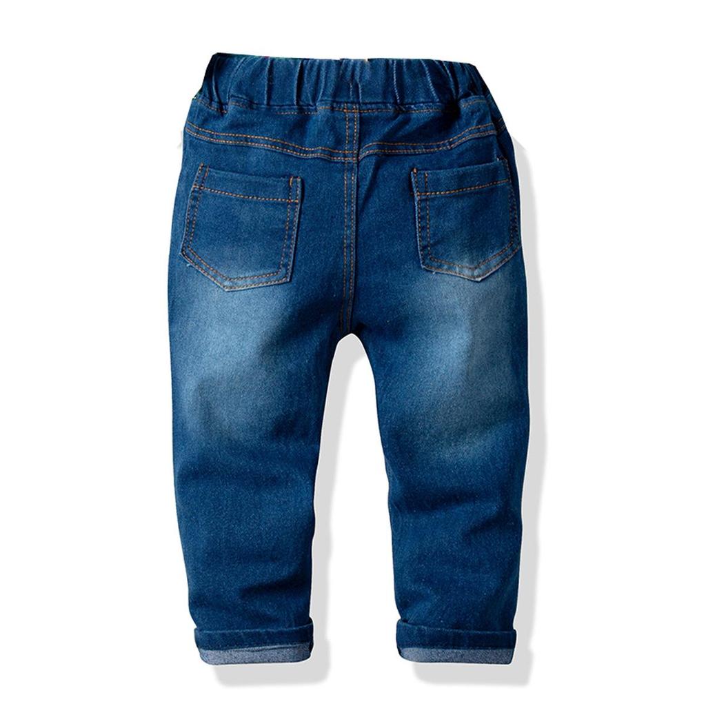 2024 Kids' Cotton Denim Stretch Pants - Slim-Fit for Boys, Spring & Autumn