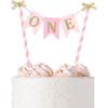 One Cake Topper for Baby Girls - Pink and Gold Cake Topper Banner for 1st Birthday, First Birthday CakeTopper, Paper Straw CakeTopper, Cake Smash