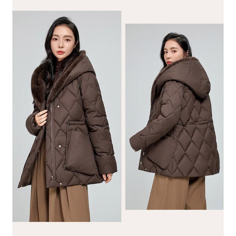 Womens Mid-Length Hooded Cotton Padded Coat Slim Fit Thick Warm Winter Jacket Office Casual Wear