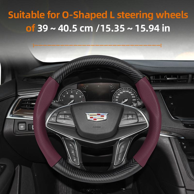 AABHX1 Suitable for Cadillac Breathable Hole Leather Matte Carbon Fiber Texture Steering Wheel Cover Suitable for Cts 2013 Ct4 Carbon Interior Ct5