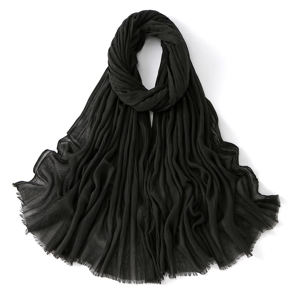 Muslim Cotton Rayon Hijab Solid Color Plain Scarf Women Soft Cotton Viscose Thin Voile Shawl Remove Edge Headscarf Turban