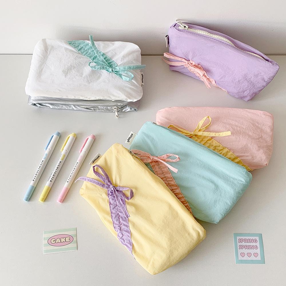 1 шт. Милый пенал с бантиком, Корейский милый стиль, Мягкий на ощупь, Чехол-органайзер для ручек для канцелярских принадлежностей, Студенческий школьный подарок