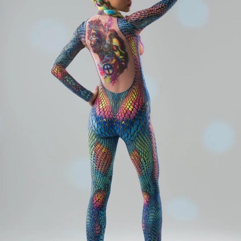 Унисекс 3D Цифровой Цветной Змеиный Леопардовый Узор Животный Принт Комплект Одежды Взрослые Хэллоуин Вечеринка Ролевая Игра Косплей Костюм Карнавал Комбинезон