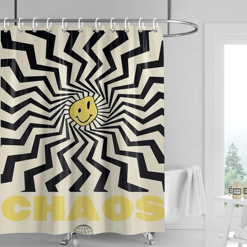 Ins style bathroom soft cloth shower curtain abstract geometric pattern design waterproof bathroom door curtain decoration