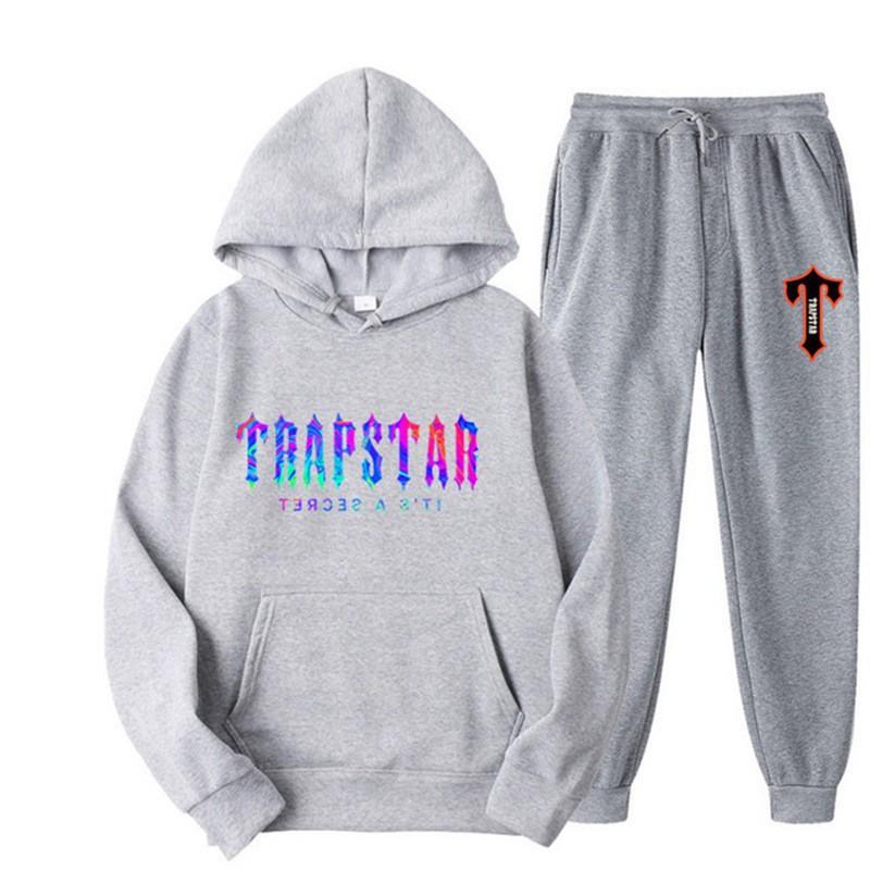 Unisex Oversized Hooded Sweatshirt Jogger Pants Set Multicolor Letter Print Casual Outfit