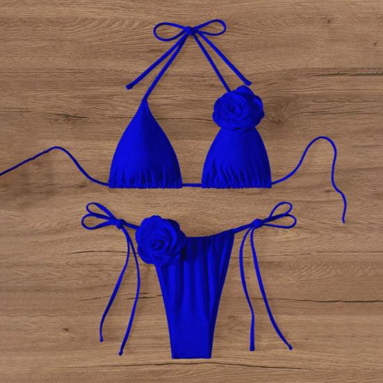 2 шт./комплект женский комплект бикини на шнуровке бюстгальтер с подкладкой плавки комплект 3D цветочный декор пляжный стиль купальники