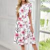 Women's Fashionable Print Round Neck Loose Short Sleeved Pocket Pullover Dress
