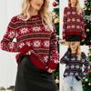 Женская мода с круглым вырезом, красный рождественский свитер со снежинками и длинными рукавами