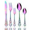 5Pcs Vintage Stainless Steel Cutlery Set Royal Spoon Forks Knives Dinner Silverware Colorful Dinnerware Kitchen Tableware Gift