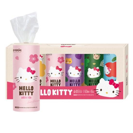 Hello Kitty Car Slim Tissues 60 Sheets, 6 Pieces, 1 Set, a Popular Character In Korea