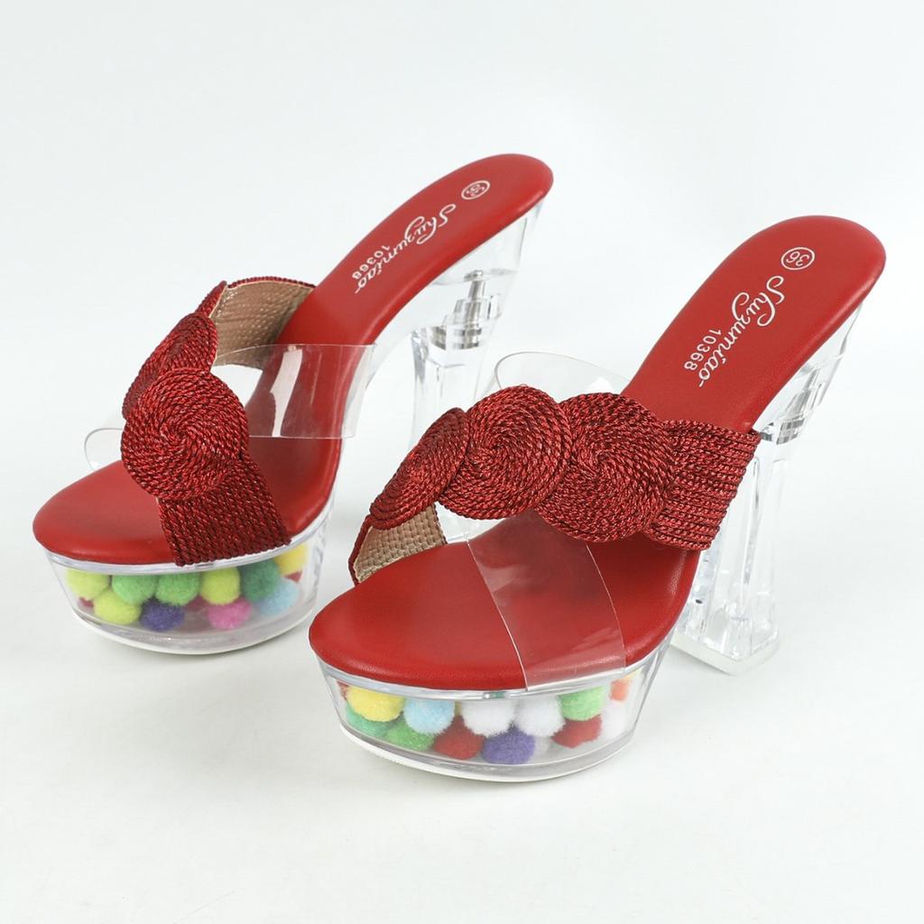 Модные прозрачные хрустальные сандалии на толстой подошве, 14 см, женские, летние, нескользящие, сексуальные, все в одном