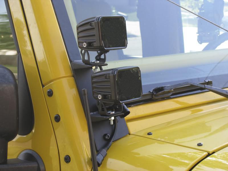 Кронштейн для прожектора на А-стойку Jeep Wrangler - Однослойное/Двухслойное крепление на капот