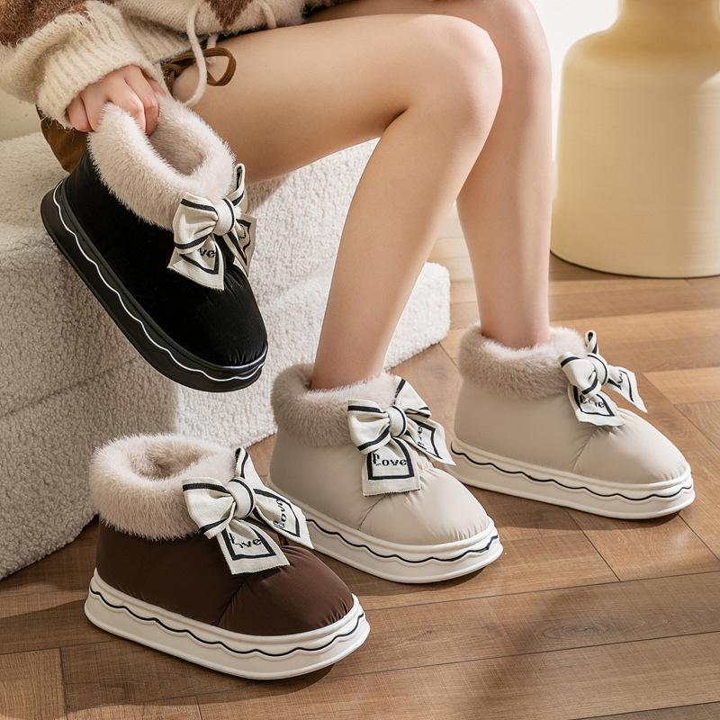 Модные новые водонепроницаемые зимние сапоги с бантом, женские, ощущение ходьбы по мягкому, модные домашние уличные хлопковые туфли, зимние теплые женские сапоги
