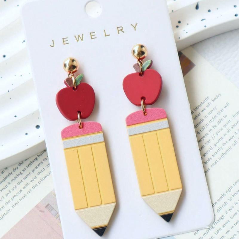 1 Pair Back To School Pencil Shaped Cute Earrings, Personalized Earrings for Holiday Party Gift