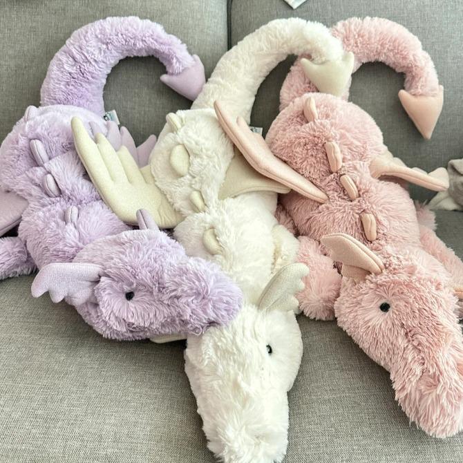JC Cute Soft Snow Dragon Plush Toy Collection - Pink, Purple, Black, and Gold Lying Dragons