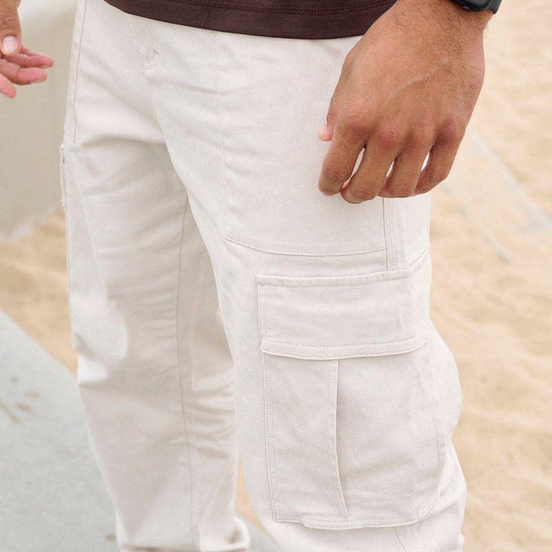 Мужские осенние брюки-карго в стиле пэчворк с большими карманами - Повседневные, однотонные, свободного кроя, зауженные к низу